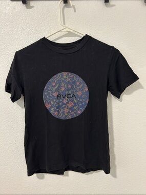RVCA Black Tee with Floral Circle Design